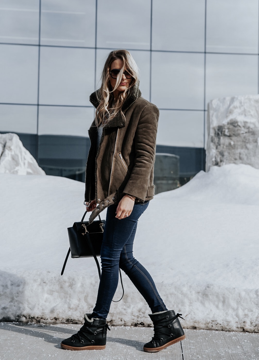 Black Lace-Up Wedge Boots Outfit Idea — Winter to Spring Transition Outfits