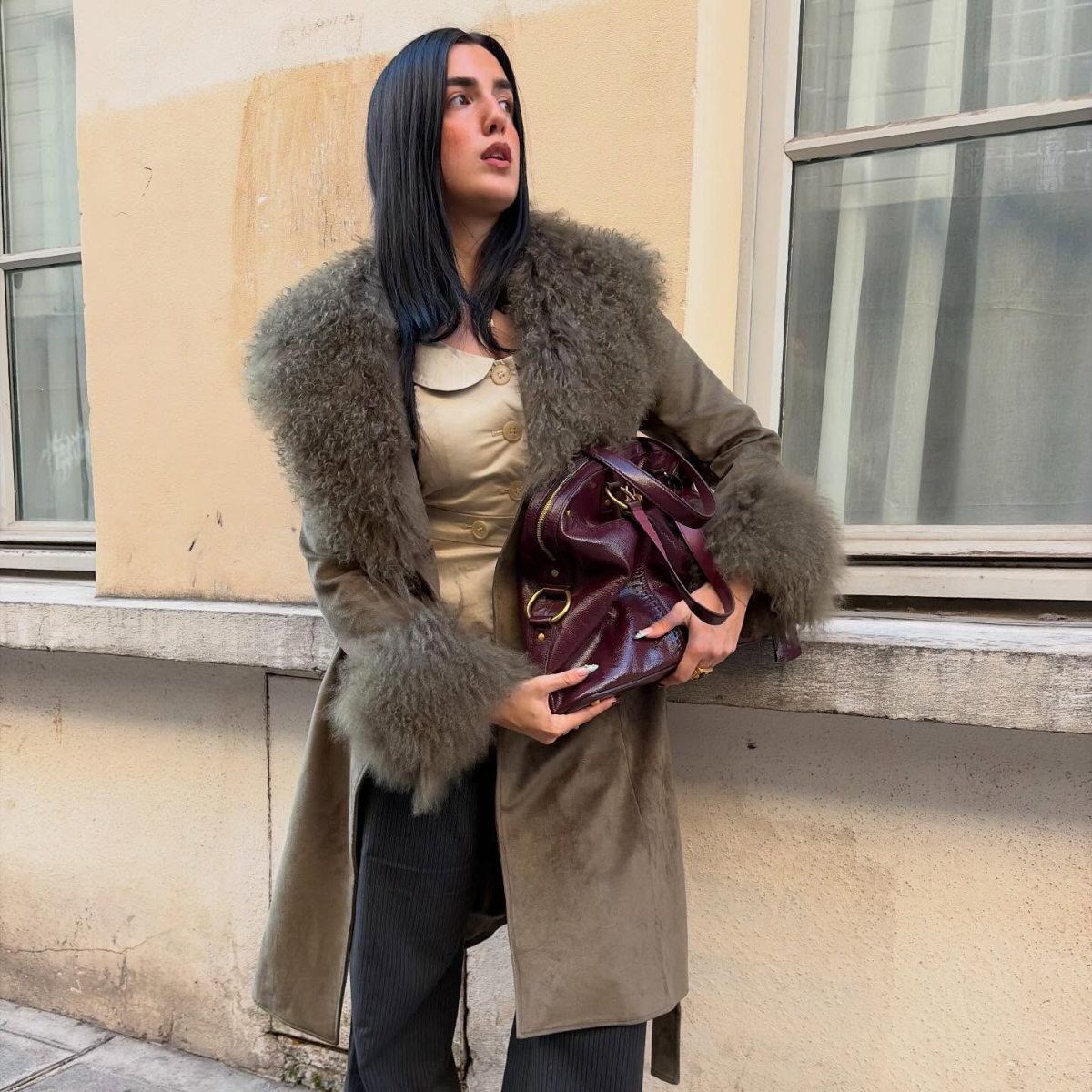 Luxurious Detail: Fur-Trimmed Coat for Evening Luxurious Detail: Fur-Trimmed Coat for Evening — Winter Dinner Outfits