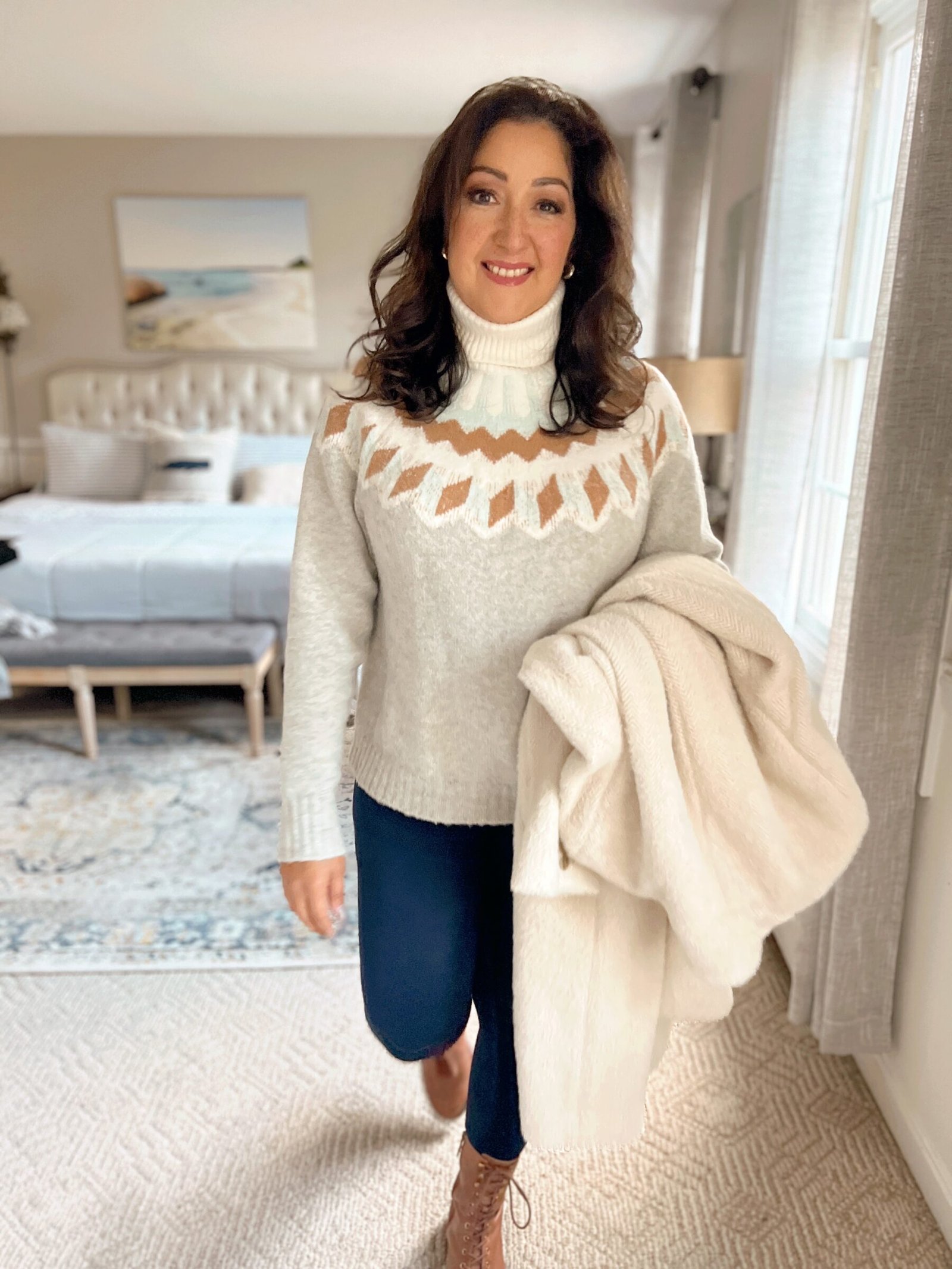 Fair Isle Turtleneck Under Cream Cardigan Fair Isle Turtleneck Under Cream Cardigan — Fair Isle Sweater Outfits