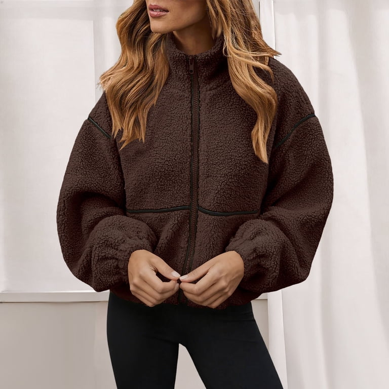 Brown Sherpa Crop Jacket with Leggings Brown Sherpa Crop Jacket with Leggings — Fleece Jacket Outfits