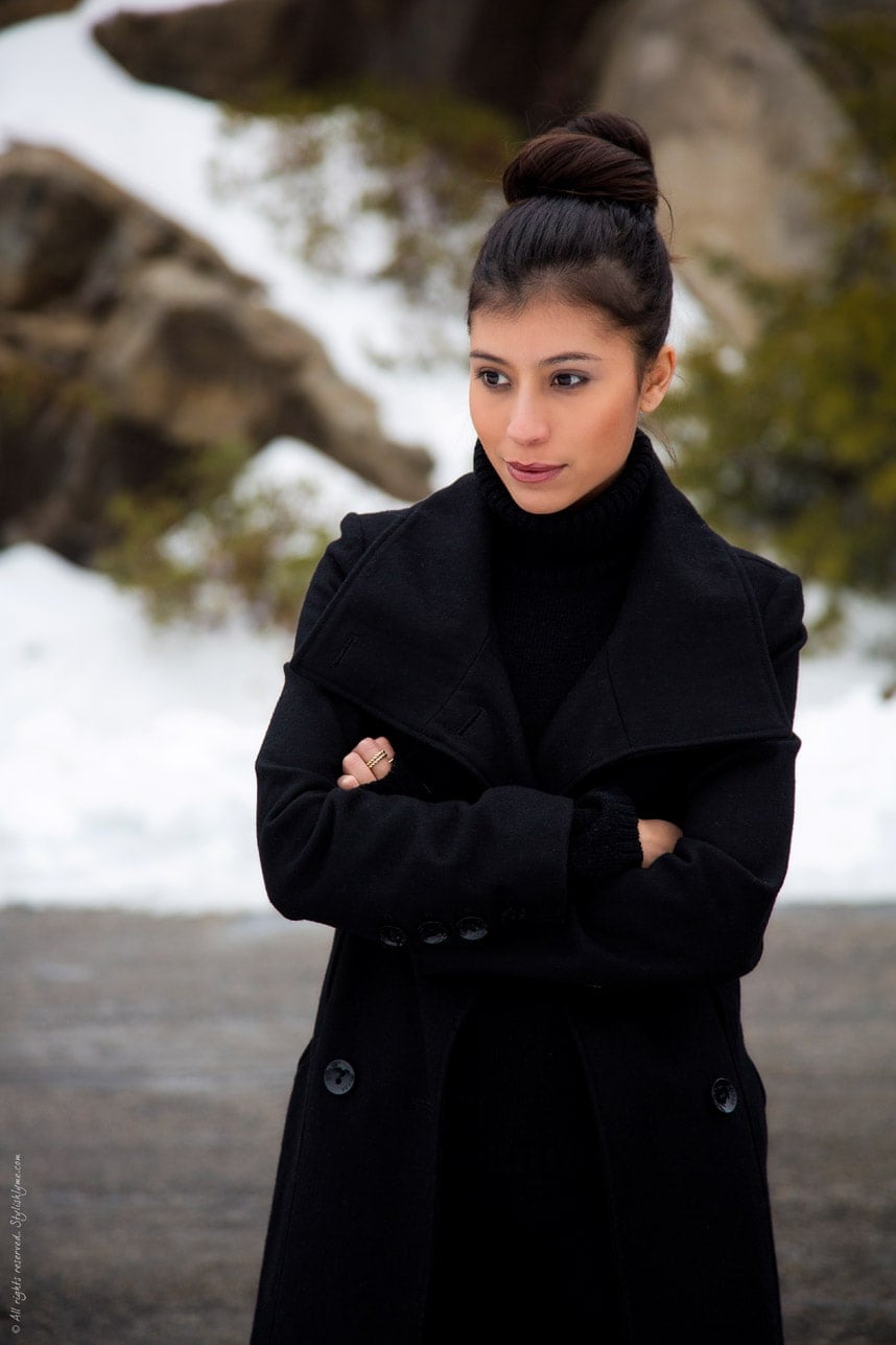 Wide Lapel Wool Coat for Classic Winter Sophistication — All Black Winter Outfits