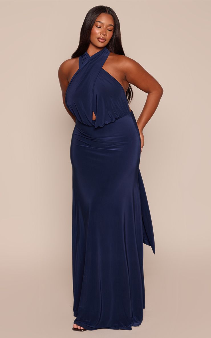Navy Blue Halter Neck Maxi Dress with Cutout Navy Blue Halter Neck Maxi Dress with Cutout — Winter Formal Dresses