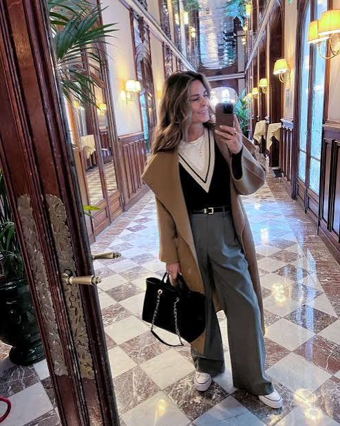 Elevated Neutrals: Camel Coat with Trim Detail Sweater Elevated Neutrals: Camel Coat with Trim Detail Sweater — Winter Travel Outfits