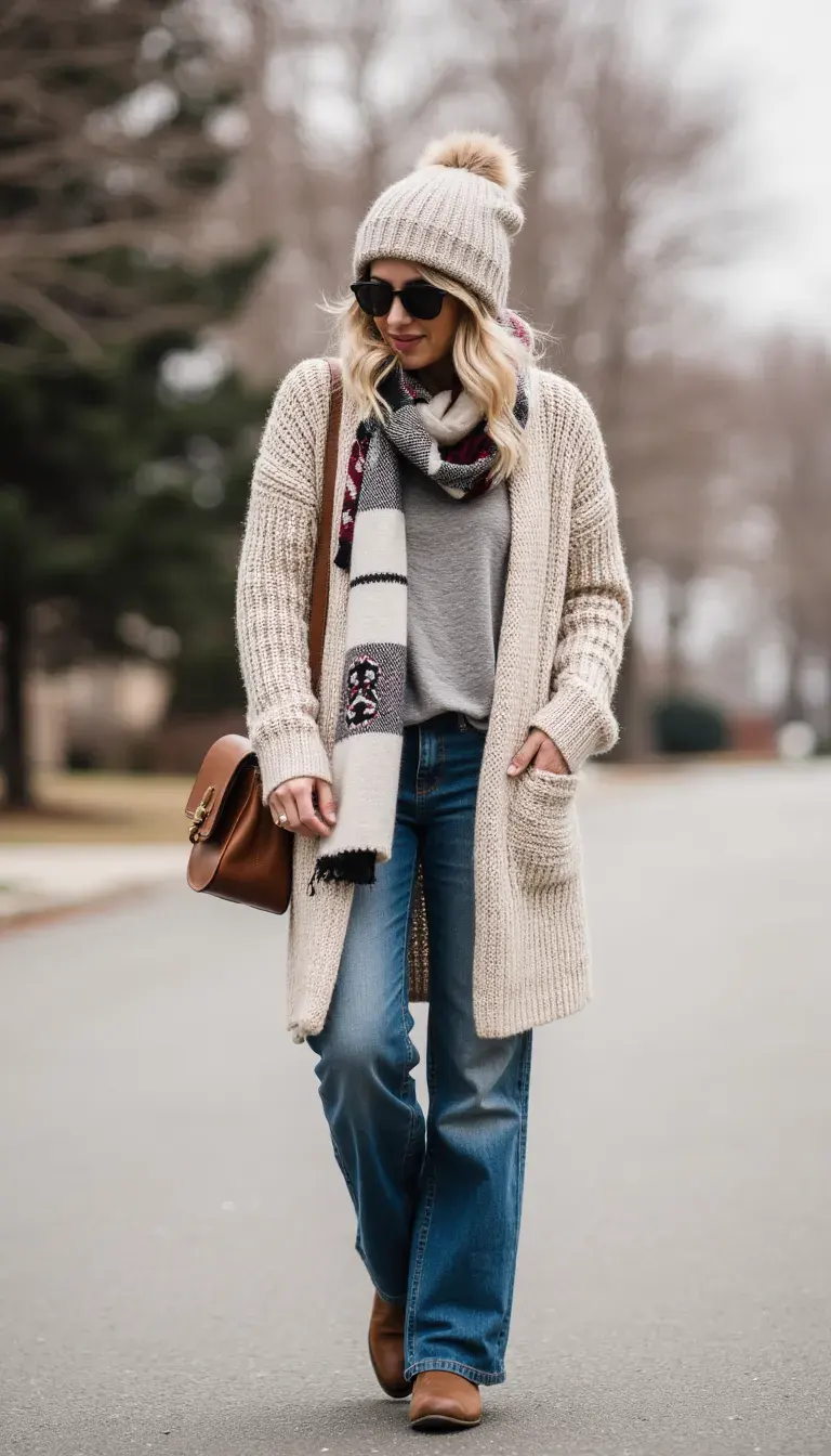 Longline Cardigan and Wide-Leg Jeans: Casual Boho Comfort — Boho Winter Outfits
