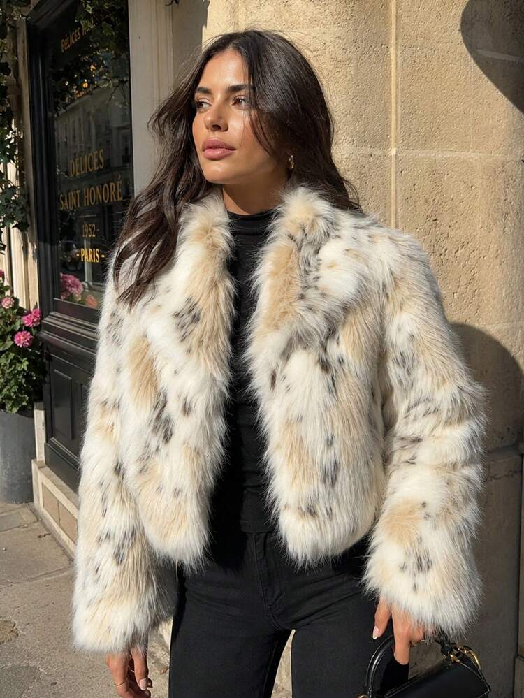 Luxurious Faux Fur Jacket Over a Black Turtleneck — Y2K Winter Outfits