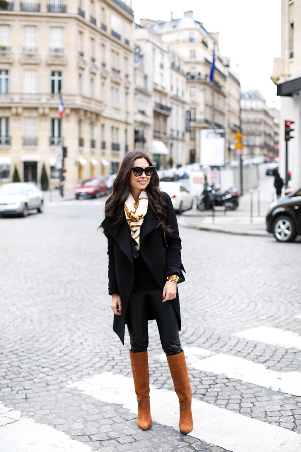Effortless All-Black Parisian Chic with a Silk Scarf Accent — Paris Winter Outfits