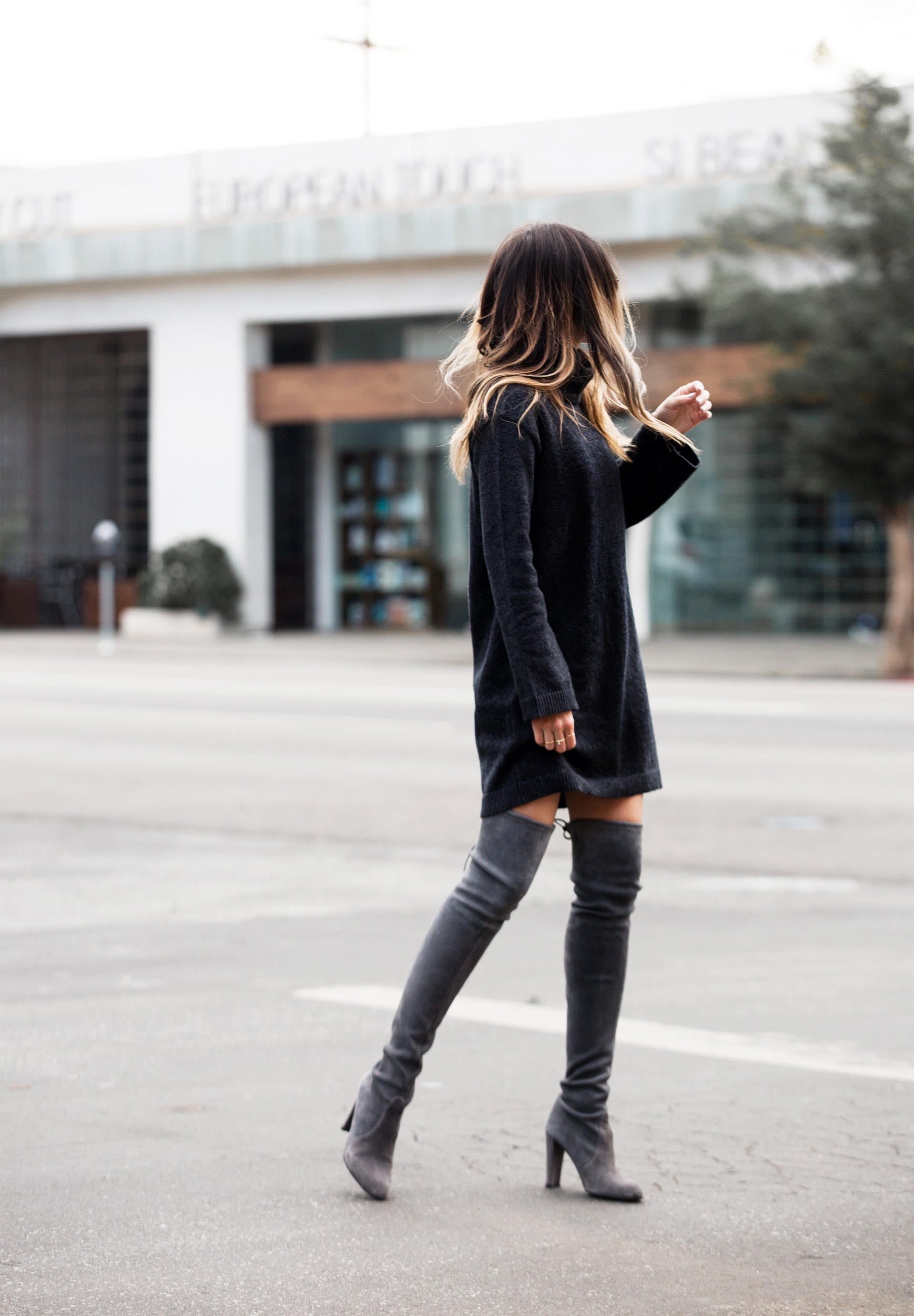 Over-The-Knee Boots Outfit Idea Over-The-Knee Boots Outfit Idea — Sweater Dress Outfits