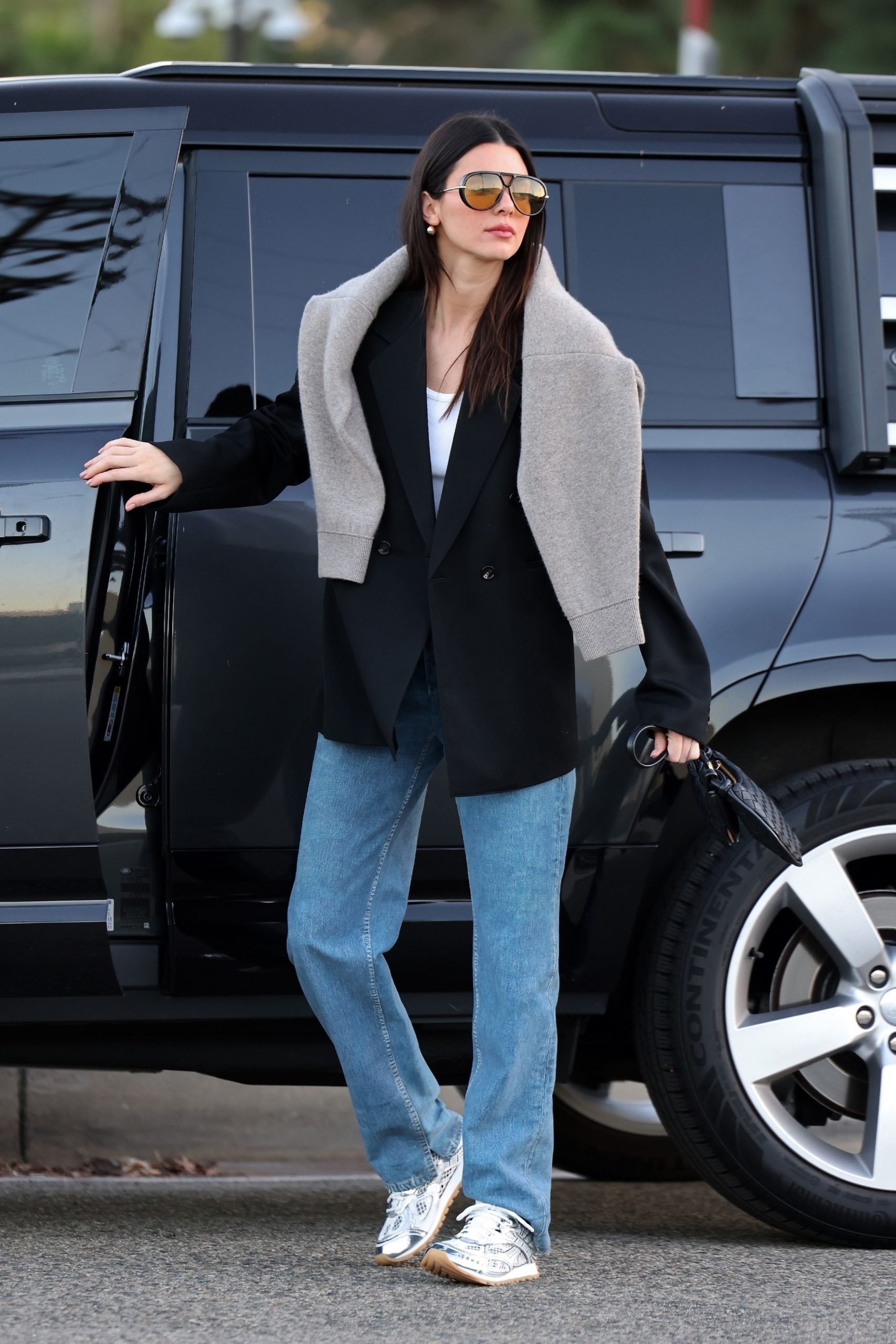 Effortless Chic: Draped Sweater and Blazer with Jeans and Sneakers Effortless Chic: Draped Sweater and Blazer with Jeans and Sneakers — Winter Outfits with Sneakers