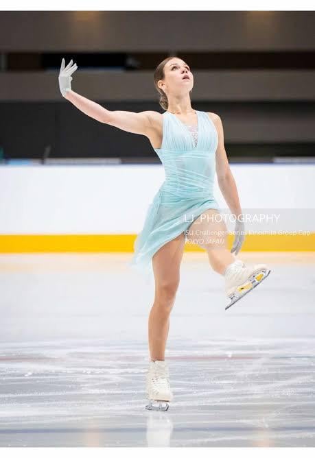 Light Blue Sequined Bodice Skating Dress with Sheer Sleeves — Ice Skating Outfits