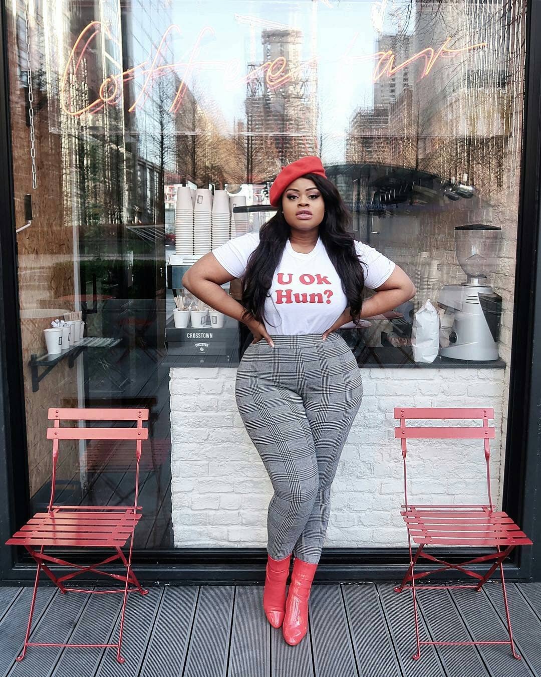 Casual Red Alert: Beret and Boots with Plaid Pants — Beret Outfits