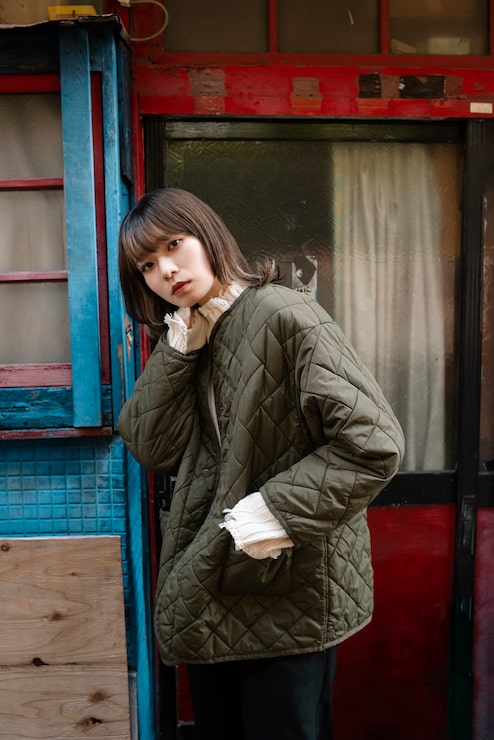 Quilted Jacket with Ruffled Blouse Detail — Japan Winter Outfits