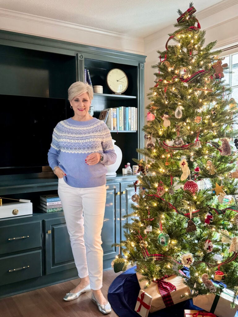 Light Blue Fair Isle Sweater with Slim Trousers Light Blue Fair Isle Sweater with Slim Trousers — Fair Isle Sweater Outfits