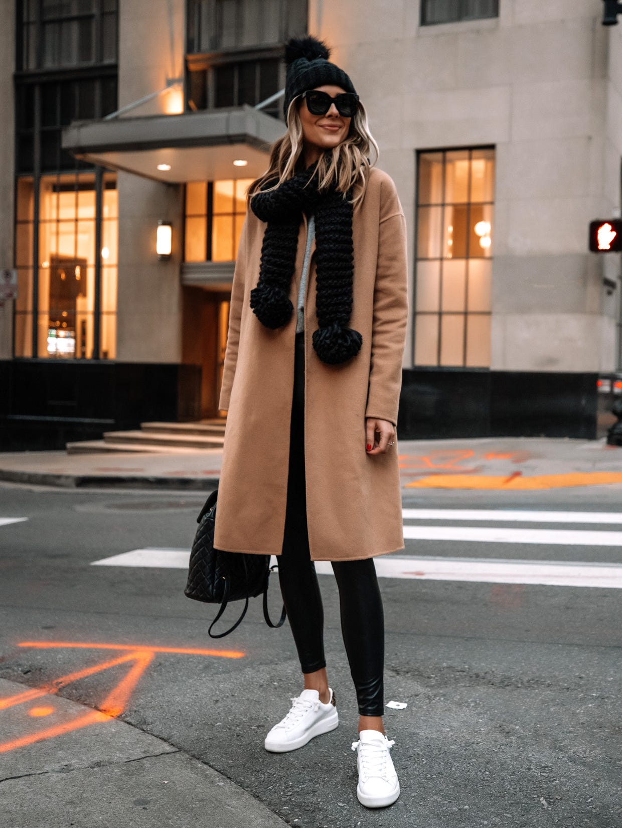 Camel Coat and Leggings for a Simple, Warm Casual Look — Late Winter Outfits