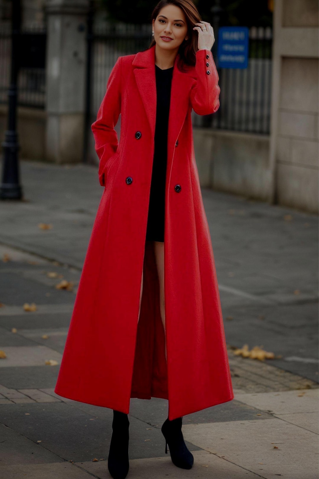 Dramatic Maxi Red Wool Coat for Evening Events Dramatic Maxi Red Wool Coat for Evening Events — Wool Coat Outfits