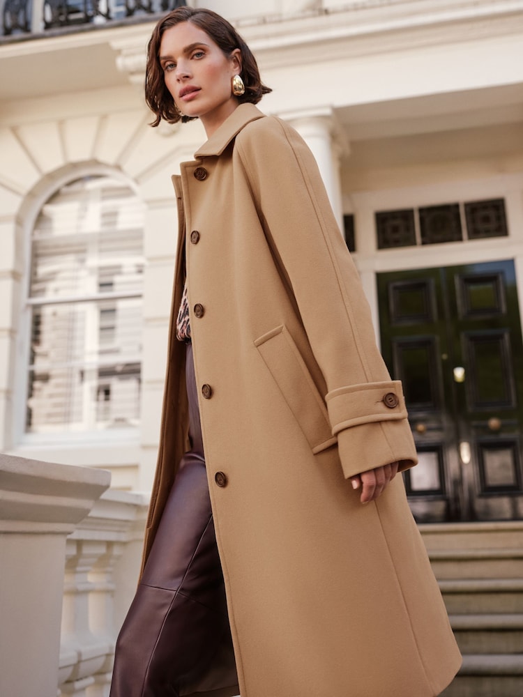 Elegant Ensemble: Camel Car Coat with Faux Leather — Car Coat Outfits