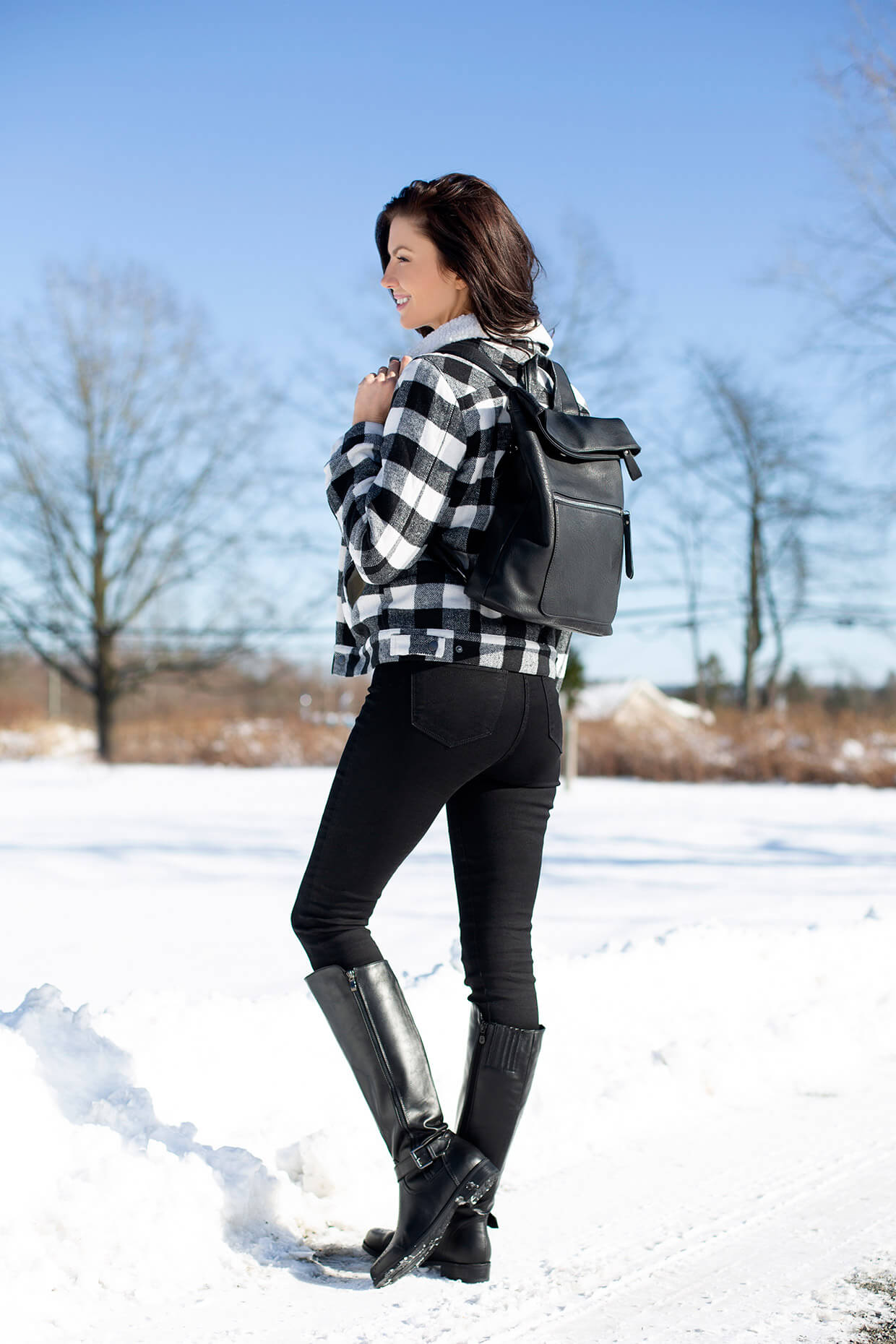 Knee-High Boots with Plaid Jacket — Winter Boots Outfits