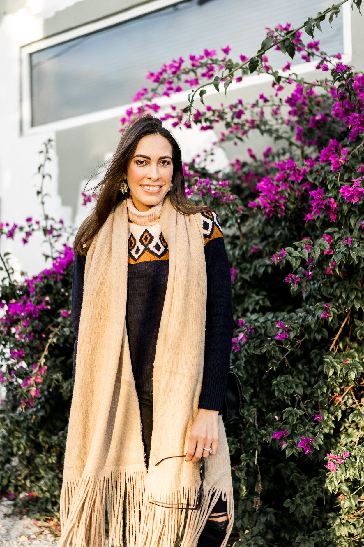 Navy Fair Isle Sweater with Fringed Scarf Navy Fair Isle Sweater with Fringed Scarf — Fair Isle Sweater Outfits
