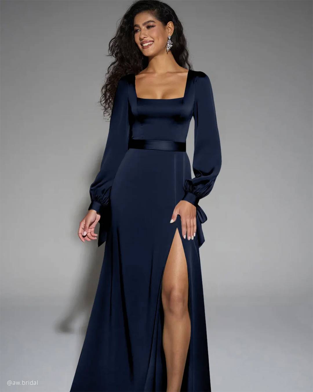 Navy Blue Satin Dress with Square Neckline Navy Blue Satin Dress with Square Neckline — Winter Wedding Guest Outfits