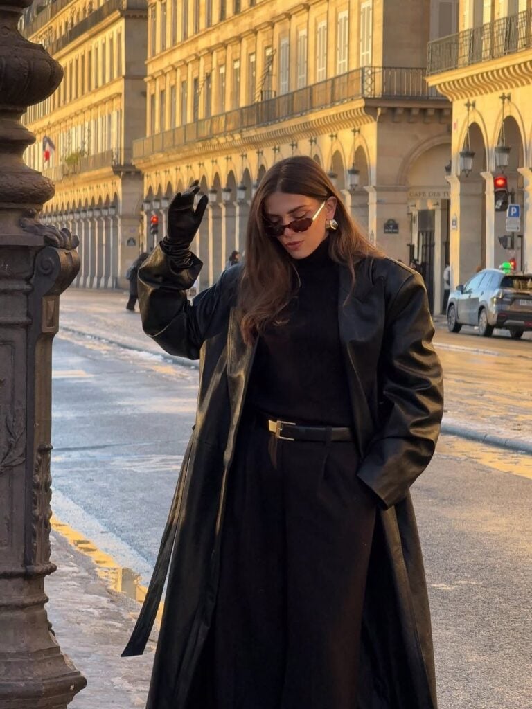 Sleek Black Leather Trench Coat for a Polished Urban Look — NYC Winter Outfits