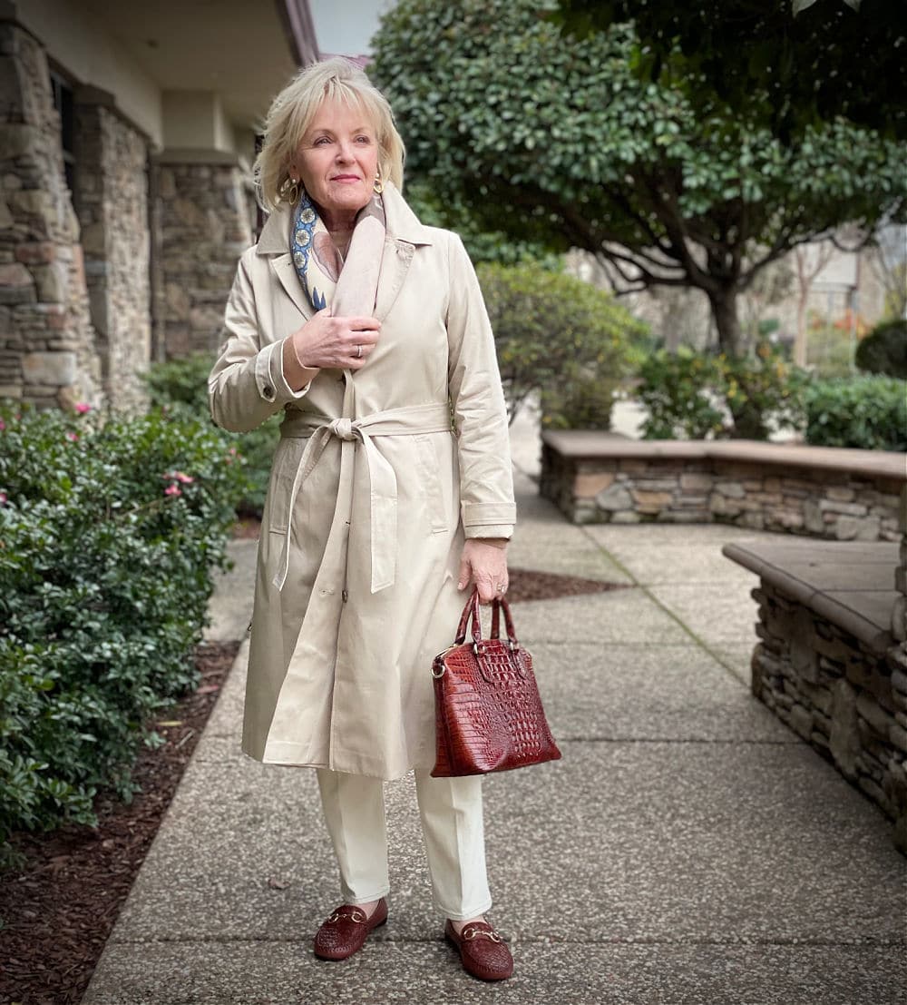 Tied-Waist Trench Coat for Transitional Winter Style — Winter Outfits for Women Over 60