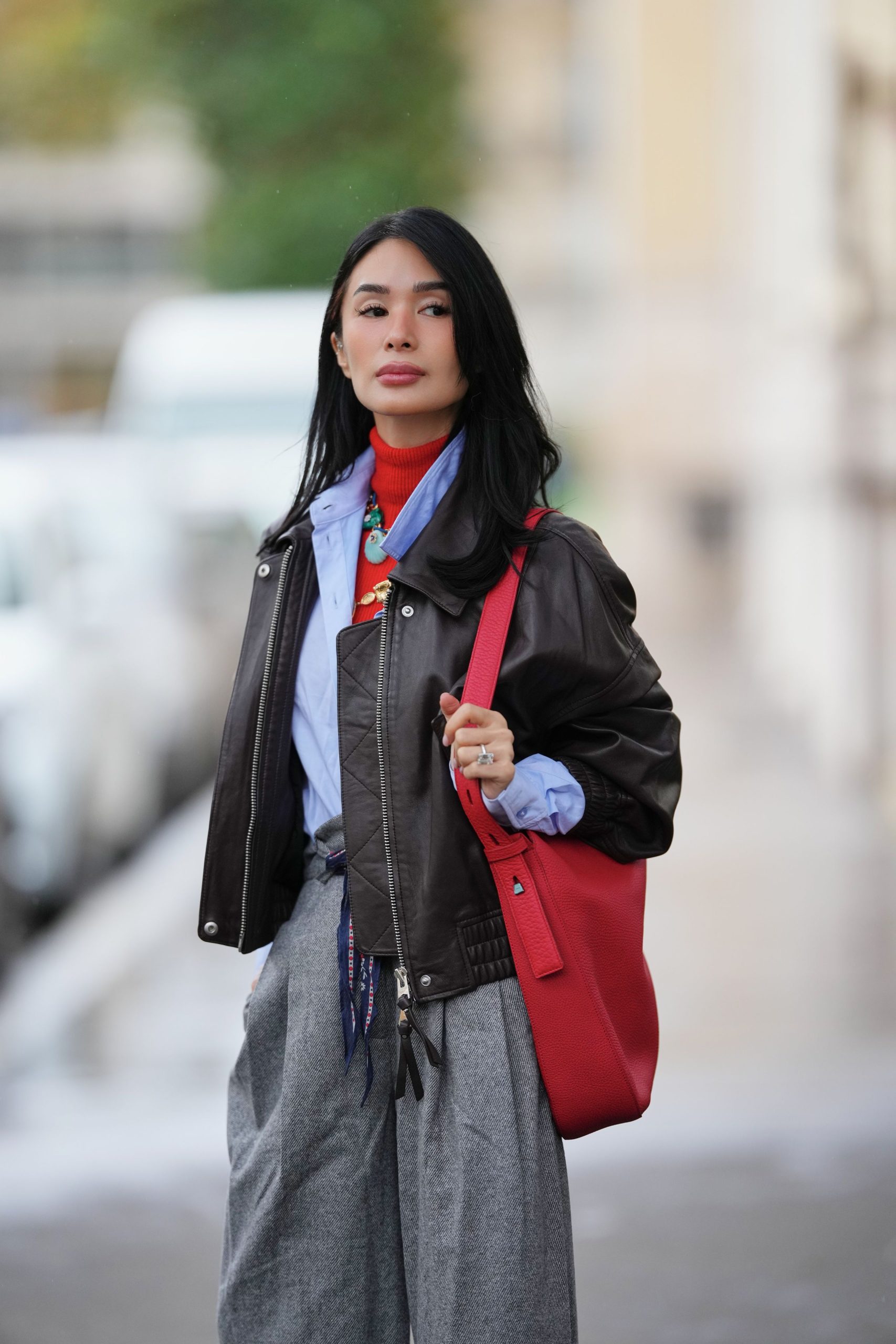 Leather Bomber and Turtleneck for a Textured Winter Mix — Grunge Winter Outfits