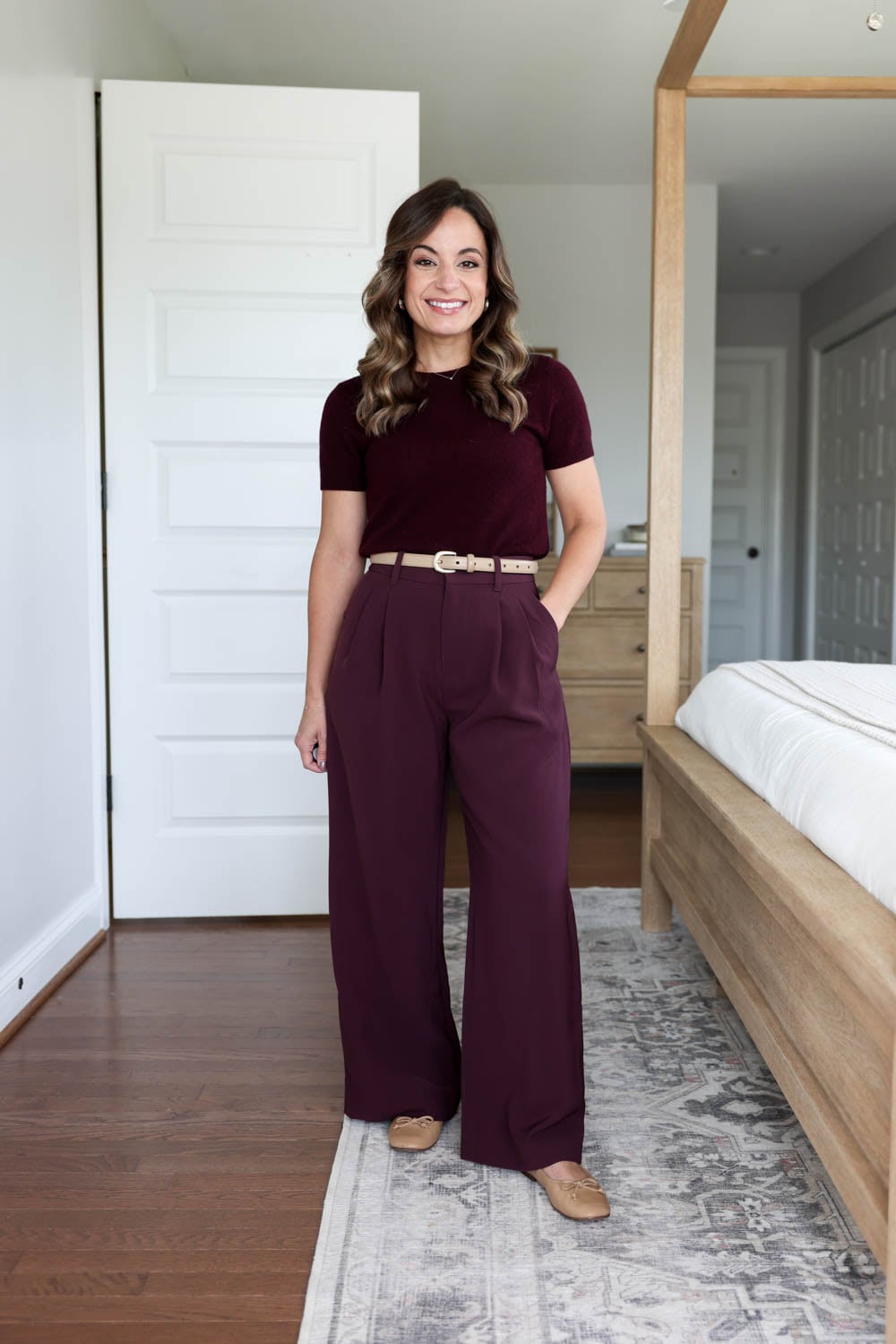 High-Waisted Burgundy Trousers for Workwear — Burgundy Outfits