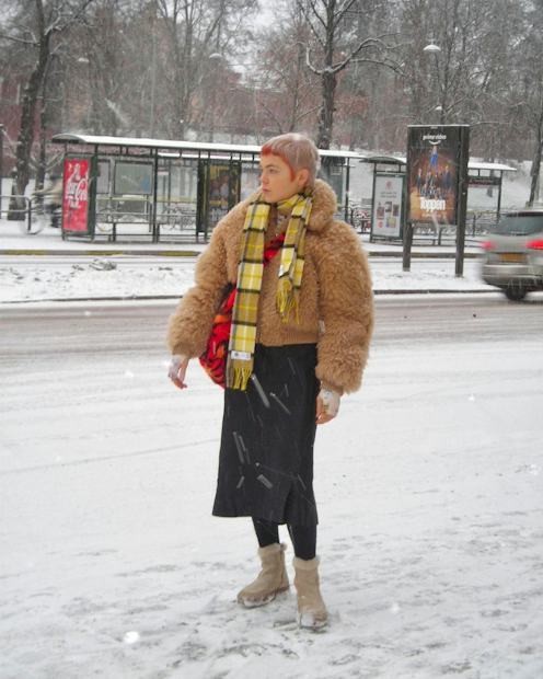 Fuzzy Tan Jacket and Plaid Scarf with Ankle Boots Fuzzy Tan Jacket and Plaid Scarf with Ankle Boots — Snow Boots Outfits
