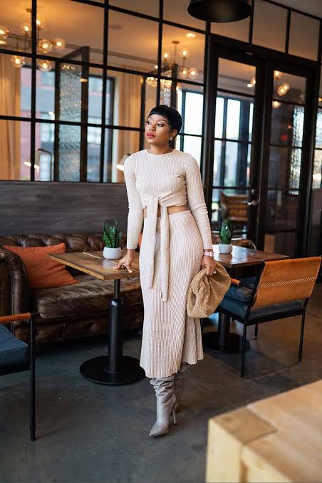Ribbed Knit Set with Tie-Front Top for a Date Night — Winter Date Night Outfits