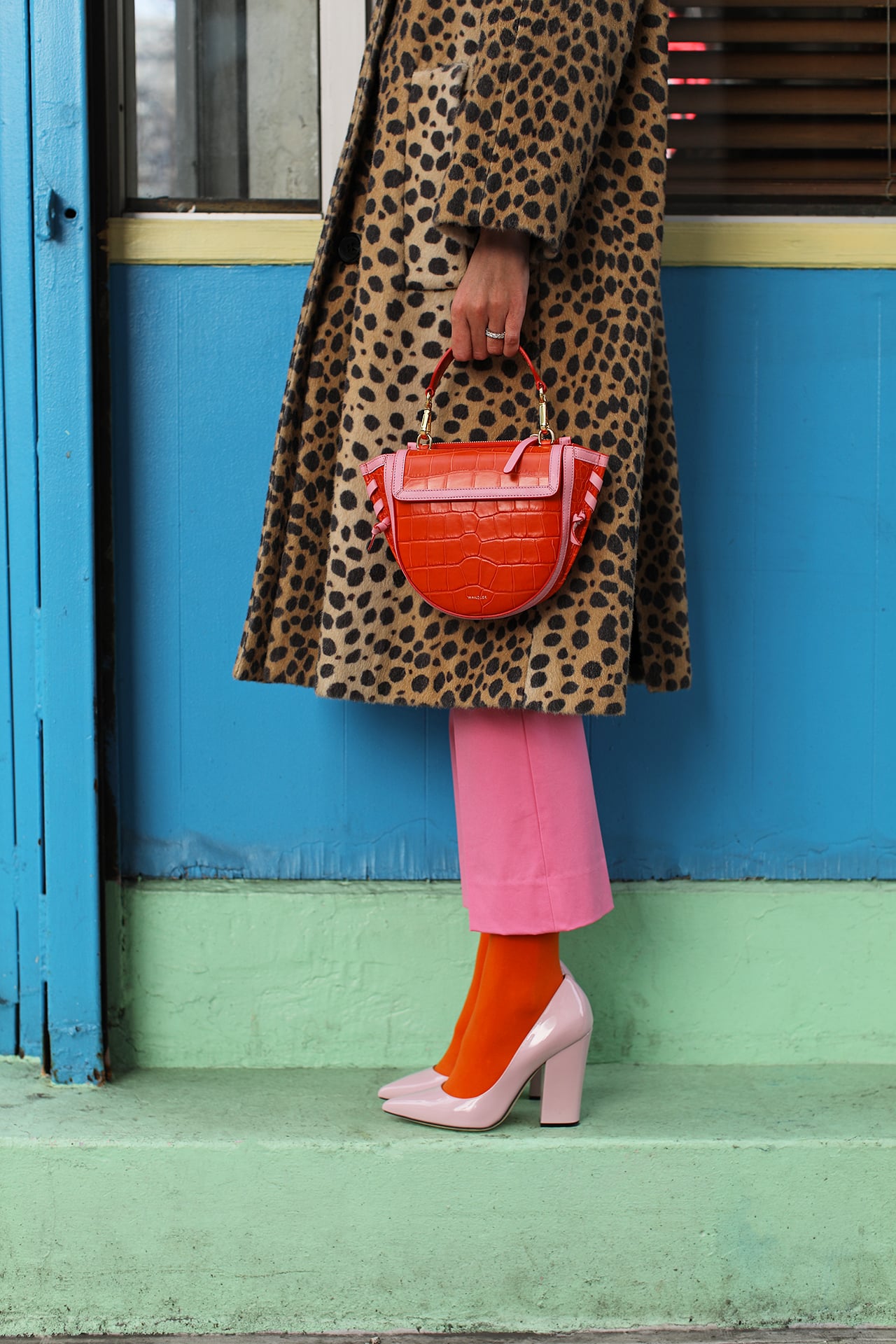 Vibrant Leopard Coat Paired with Bright Trousers Vibrant Leopard Coat Paired with Bright Trousers — Leopard Coat Outfits