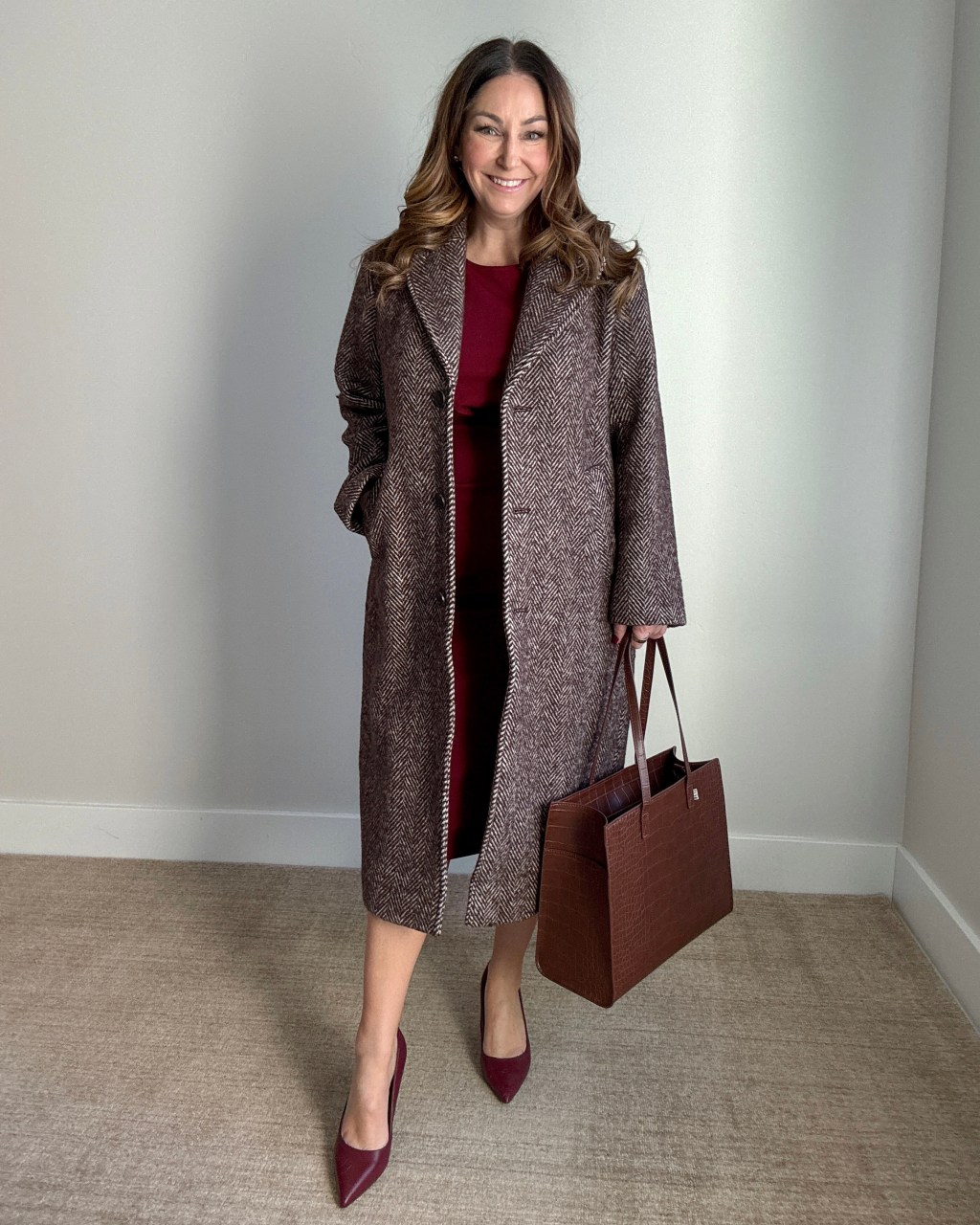 Sophisticated Herringbone Coat for Workwear — Winter Outfits