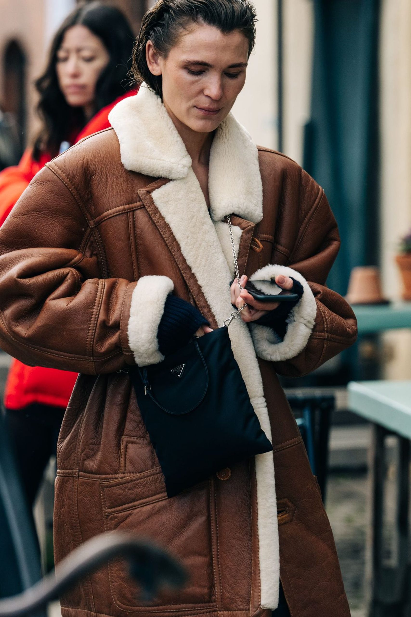 Shearling Lined Leather Jacket: Textured Winter Comfort — Scandinavian Winter Outfits