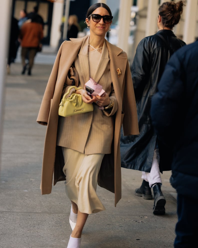 V-Neck Top Blazer Coat Outfit Idea — Winter Work Outfits