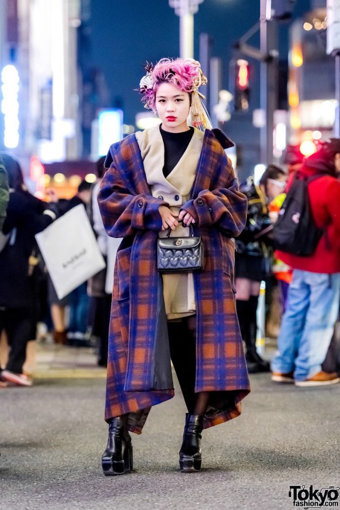 Bold Plaid Coat Elevates Street Style — Japan Winter Outfits