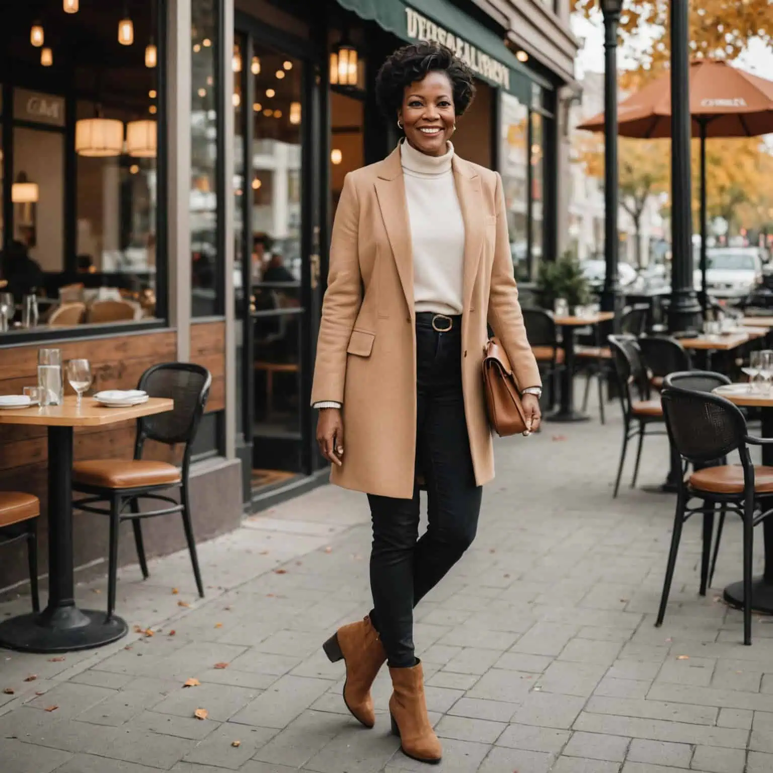 Brown Ankle Boots with Camel Coat — Winter Boots Outfits