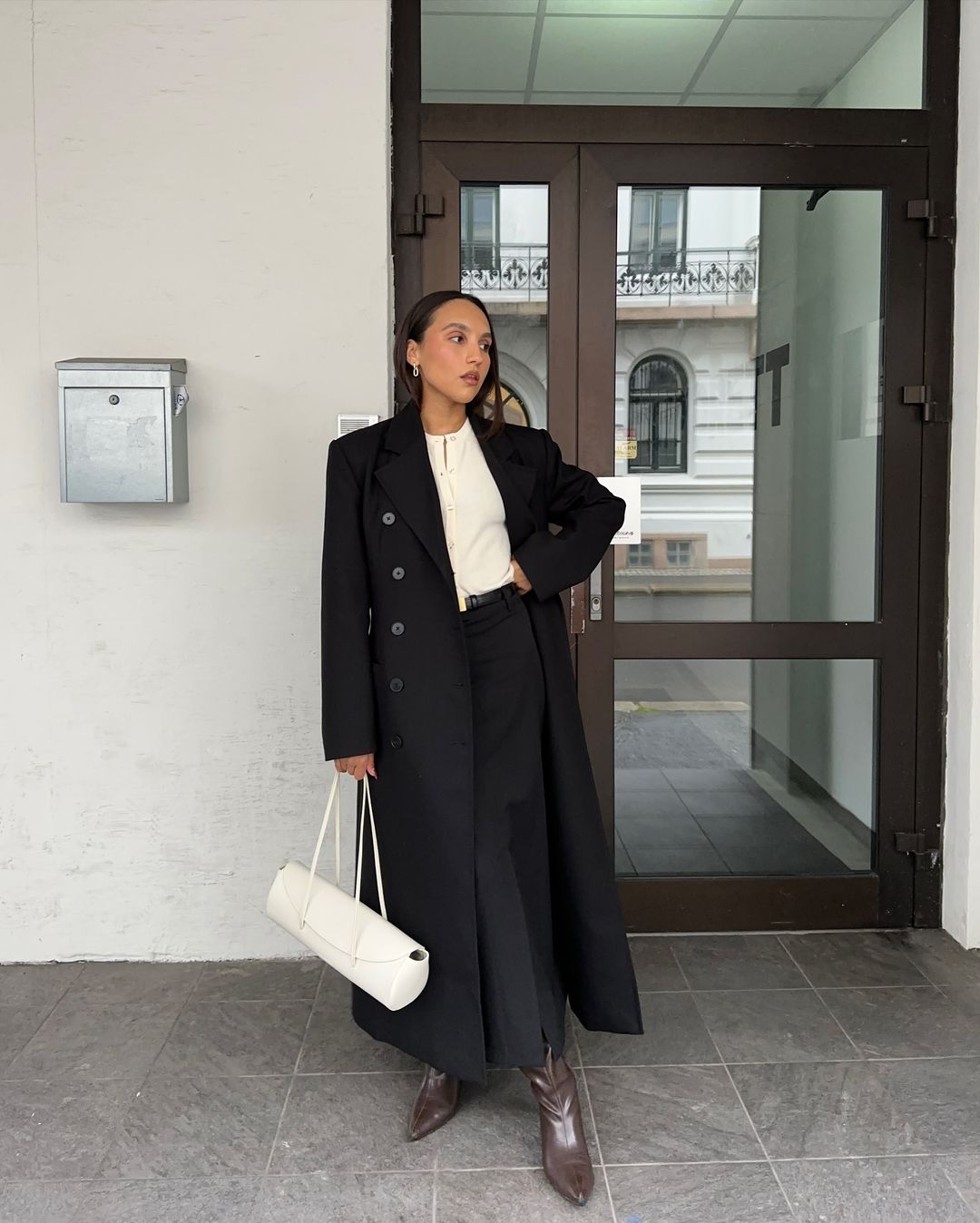 Polished Ensemble: Wool Coat with Knit Top and Trousers Polished Ensemble: Wool Coat with Knit Top and Trousers — Winter Dinner Outfits