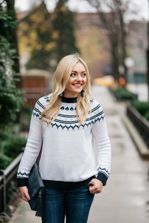 White Fair Isle Sweater with Denim White Fair Isle Sweater with Denim — Fair Isle Sweater Outfits