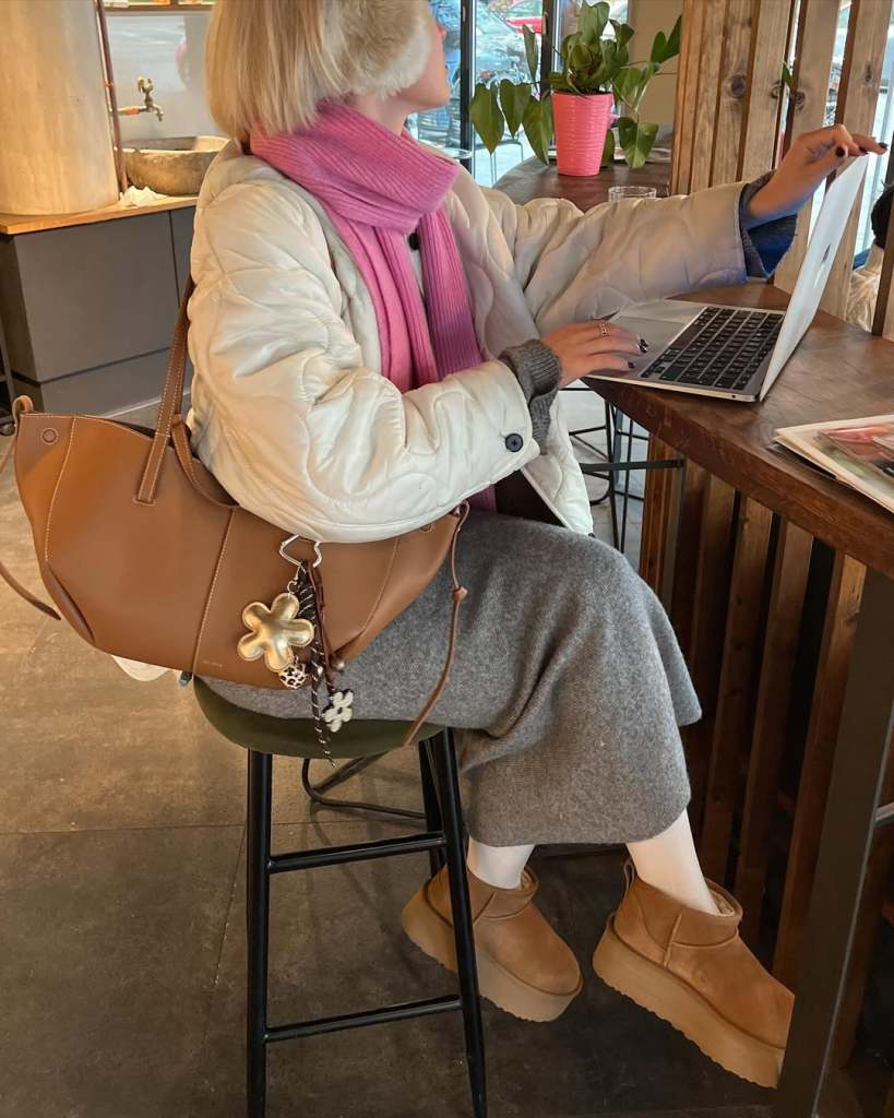 Playful Pink Scarf and Earmuffs with a White Puffer Jacket — Cute Winter Outfits