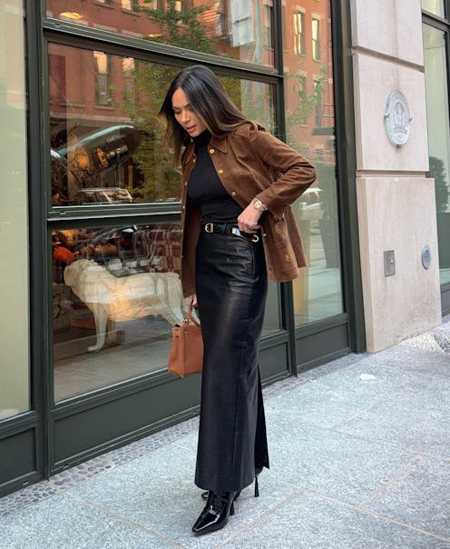 Long Leather Skirt and Suede Jacket for Elegant Grunge — Grunge Winter Outfits