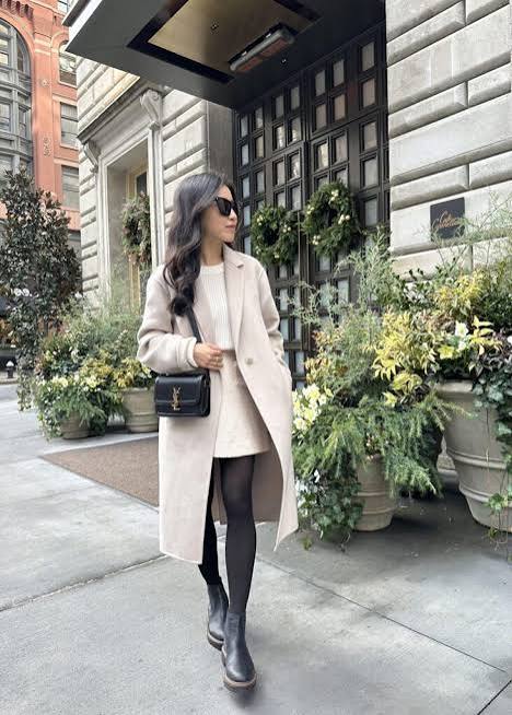 Cream Wool Coat and Knit Set for an Elegant Date — Winter Date Night Outfits