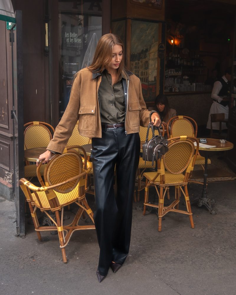 Sophisticated Casual: Leather Pants with Checked Shirt and Suede Jacket — Leather Pants Outfits
