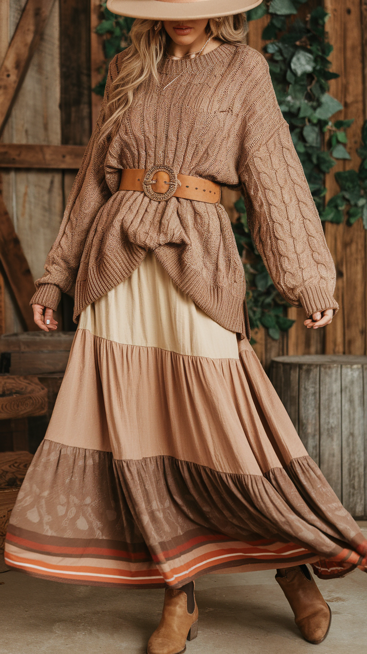 Belted Oversized Sweater and Maxi Skirt: Boho Grace — Boho Winter Outfits