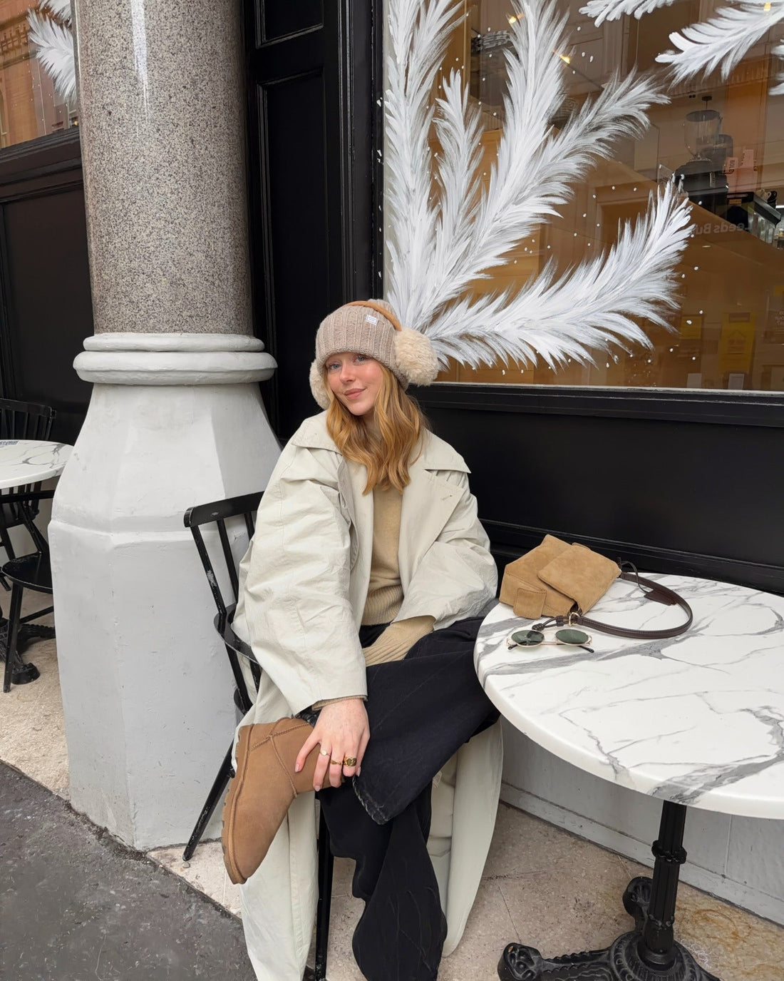 Oversized Trench Coat with UGG Boots and Beanie — Cold Weather Outfits