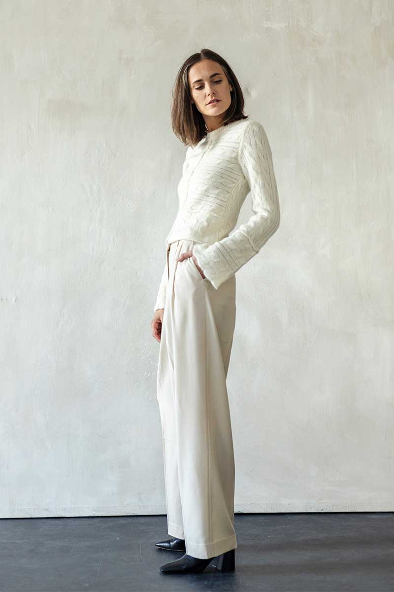 Cream Wide-Leg Trousers for a Chic Monochromatic Look — Comfy Winter Outfits
