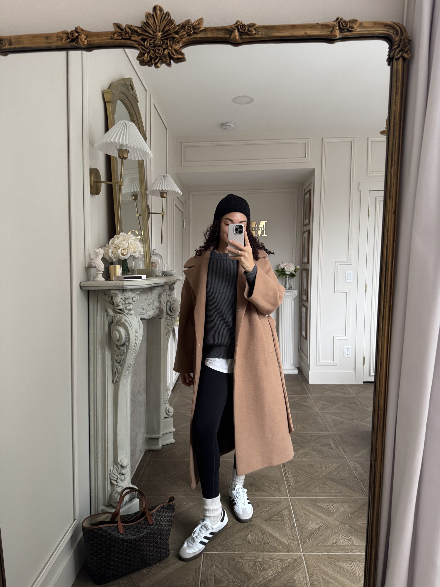 Sophisticated Neutrals: Camel Coat and Leggings with Sneakers Sophisticated Neutrals: Camel Coat and Leggings with Sneakers — Winter Outfits with Sneakers