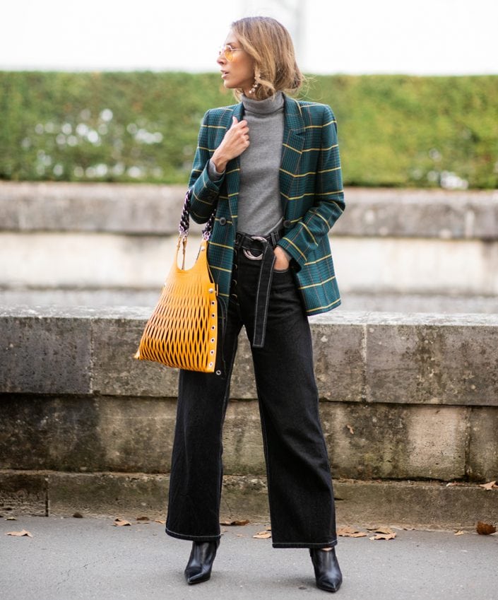 Preppy Charm: Grey Turtleneck with Plaid Blazer Preppy Charm: Grey Turtleneck with Plaid Blazer — Turtleneck Outfits
