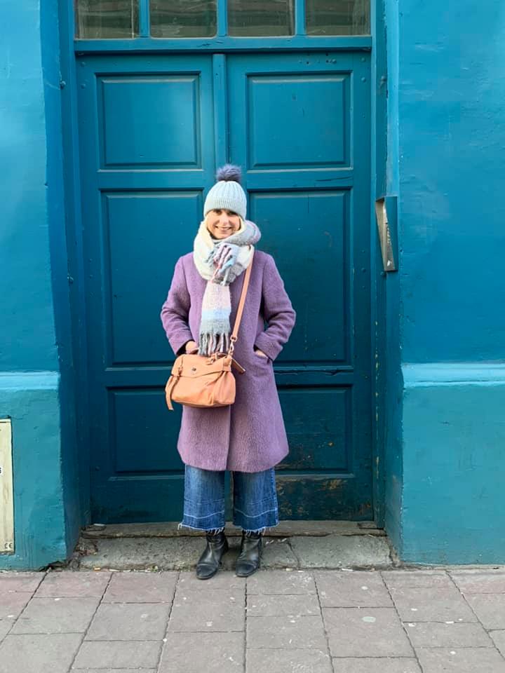 Purple Textured Coat with Wide-Leg Jeans for a Casual Winter Day — Late Winter Outfits