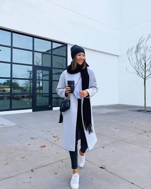 Urban Explorer: Long Coat and Slim Trousers with Beanie and Sneakers Urban Explorer: Long Coat and Slim Trousers with Beanie and Sneakers — Winter Outfits with Sneakers