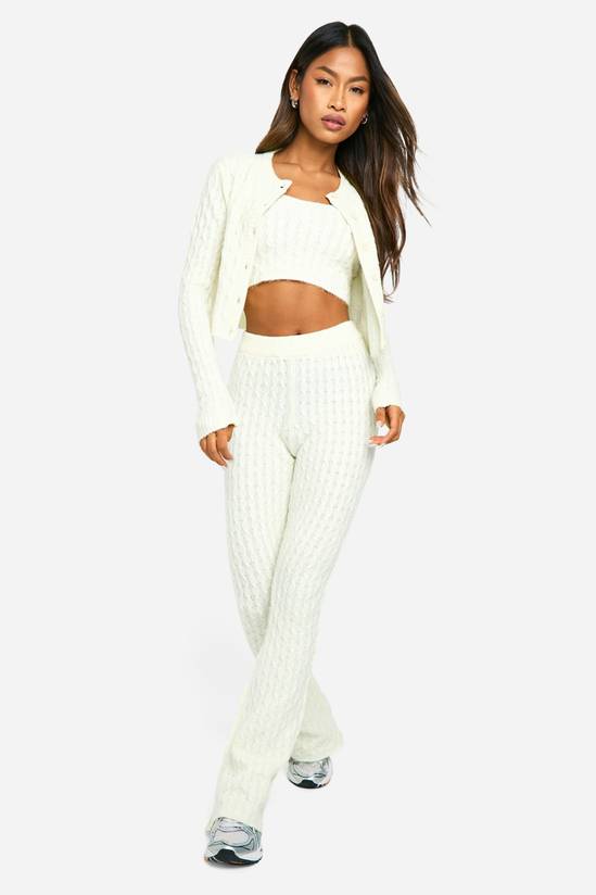 Cream Cable Knit Three-Piece Set with Sneakers — Knit Set Outfits