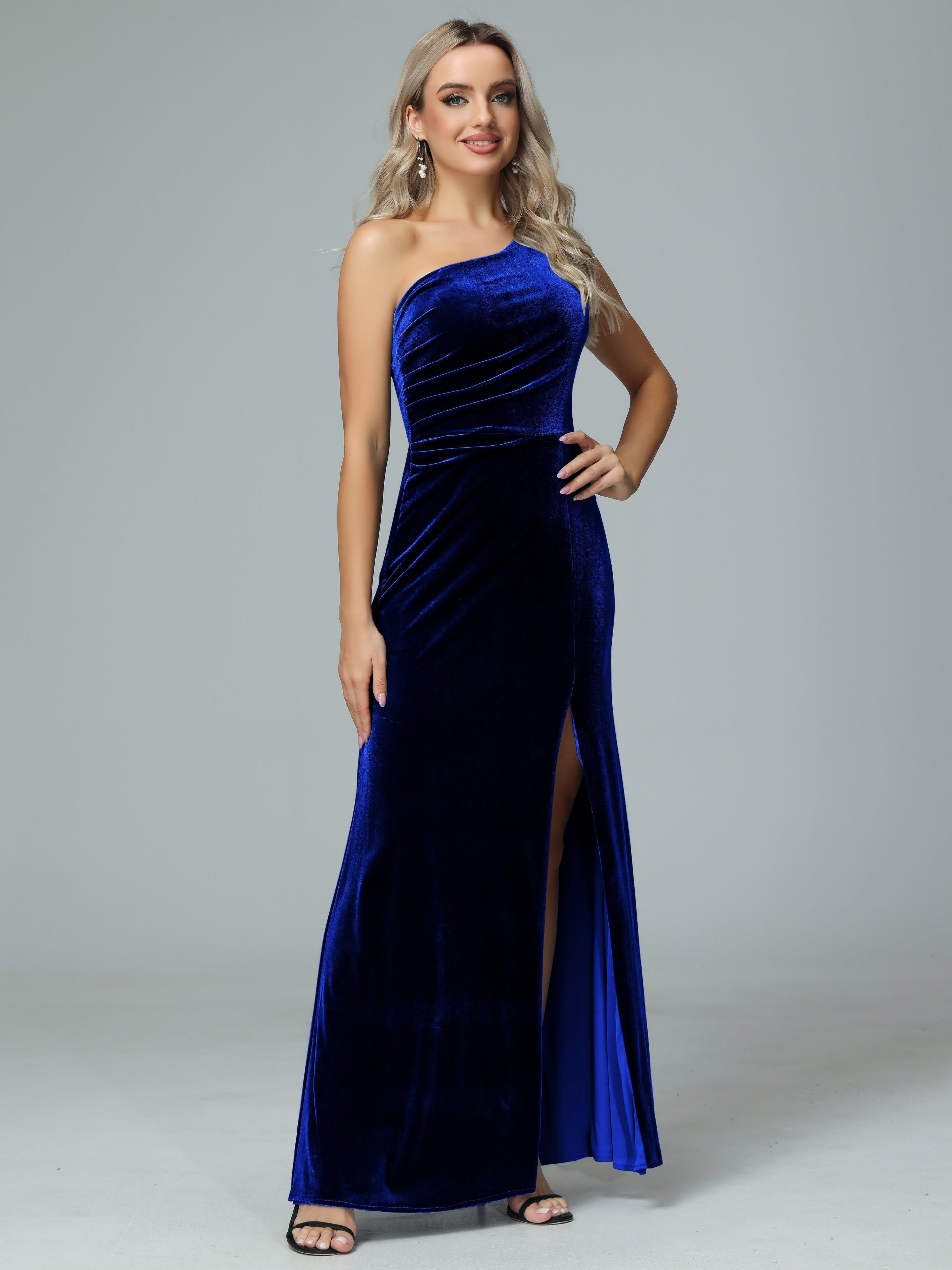 Deep Purple One-Shoulder Velvet Dress with Draped Back Deep Purple One-Shoulder Velvet Dress with Draped Back — Winter Formal Dresses