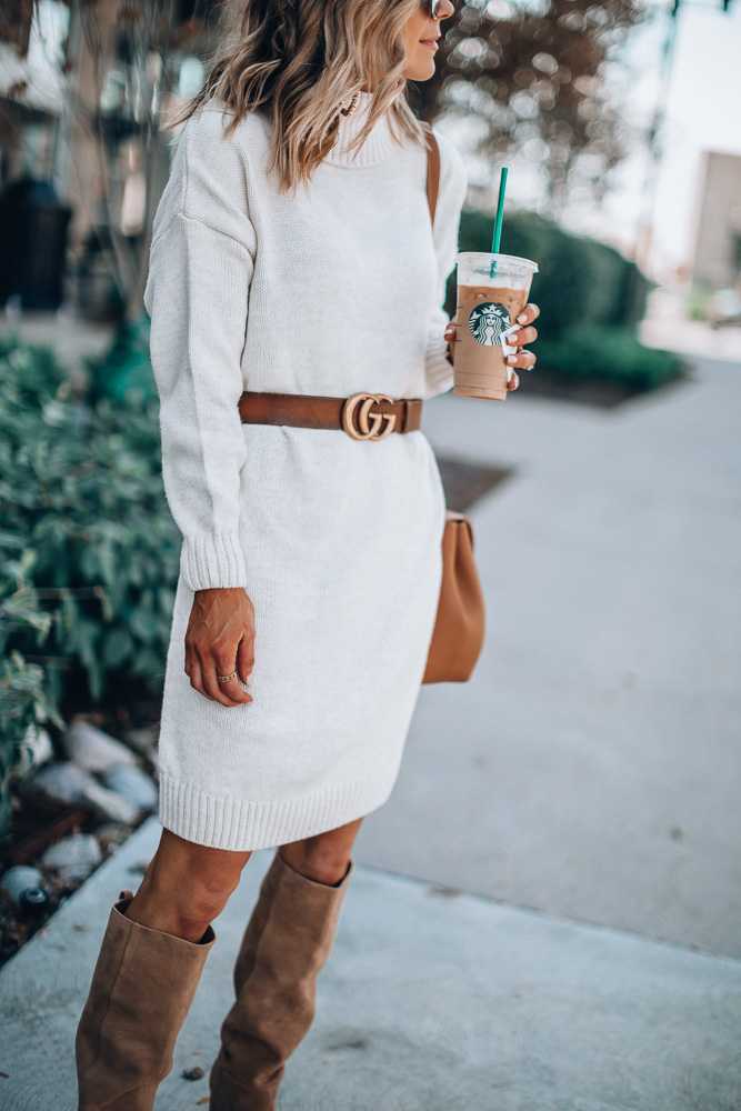 Brown Knee-High Boots Outfit Idea Brown Knee-High Boots Outfit Idea — Sweater Dress Outfits